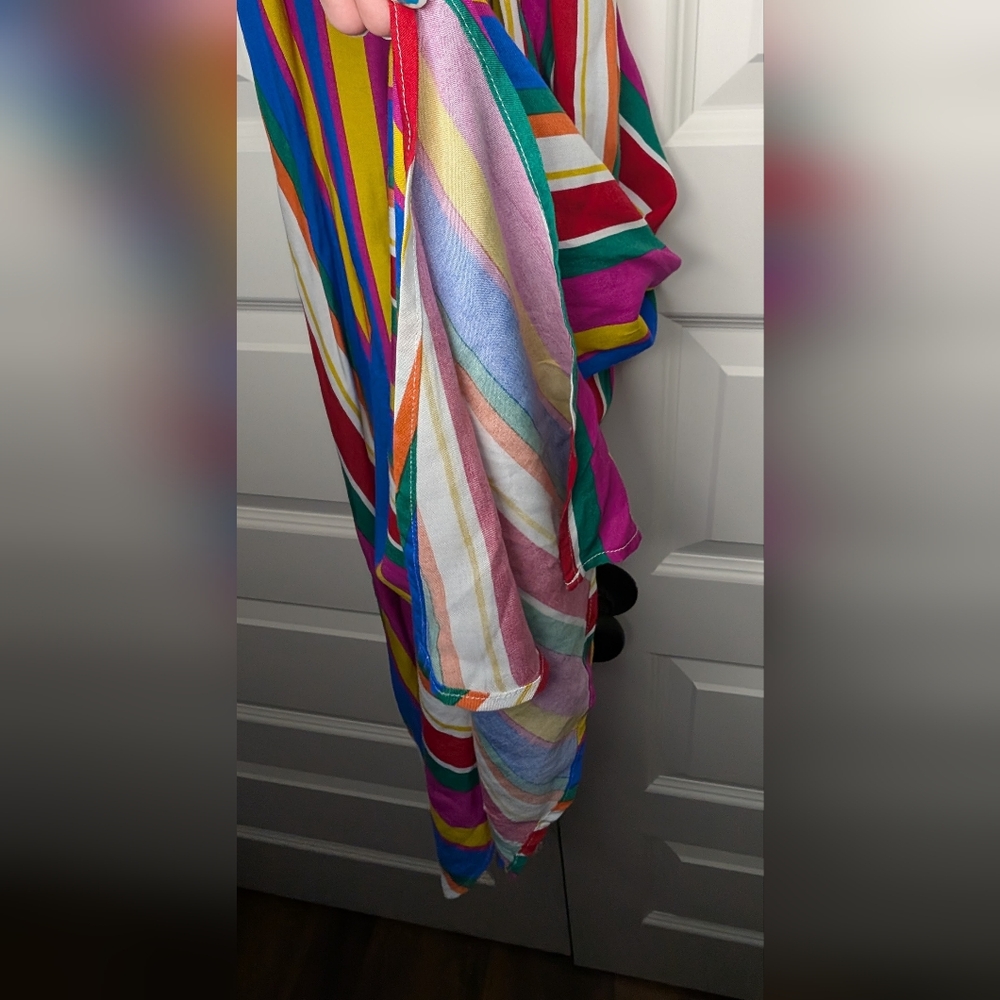 SEE DETAILS - NWT Francesca's Blue Rain Large Rainbow Dress w/ Belted Waist Tie - Picture 16 of 16